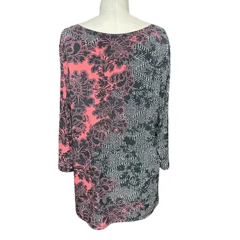 Clara Sun Woo Floral Print Tunic Black Red Pink Floral Lace Print Size Medium