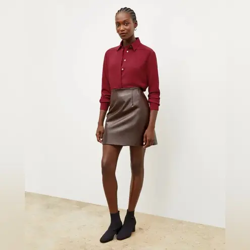 MM.LaFleur NWT M.M. Lafleur The Whitney Brown Vegan Faux Leather A-Line Mini Skirt Size 2 - Image 2