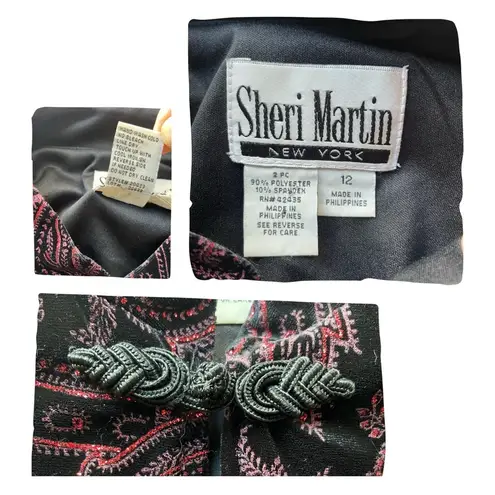 Sheri Martin Velvet Floral Jacket Black red Size 12 Vintage Bling Floral