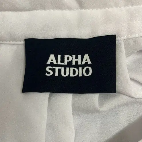 Alpha Studio M/L Button Front Blouse White Crepe Sheer Long Sleeve NWT Oversized Size L
