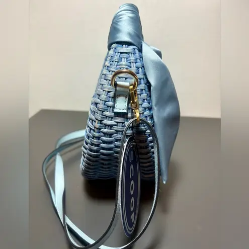 SCOOP NYC Blue Straw Crescent Crossbody Basket Purse
