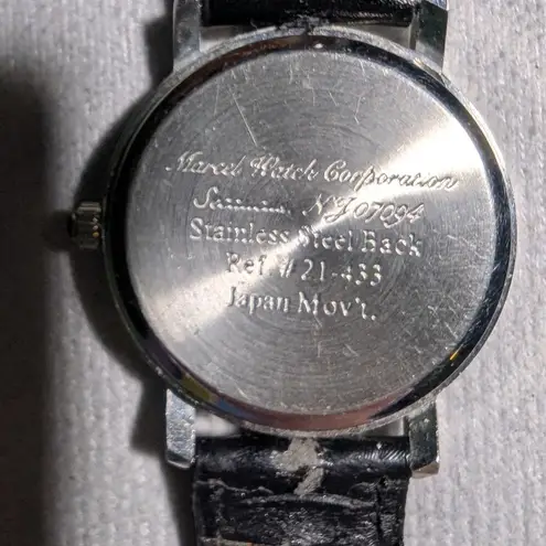 Vtg 1990s Women's American Flag Face Black Leather Band Quartz Wrist Watch