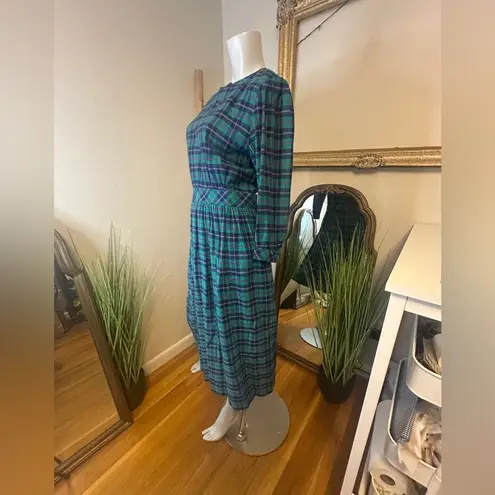 Lanz Originals Tartan Plaid Flannel Dress Size 10 VINTAGE 1980's Blue