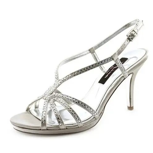 Nina  Bobbie silver rhinestone strappy heeled sandals