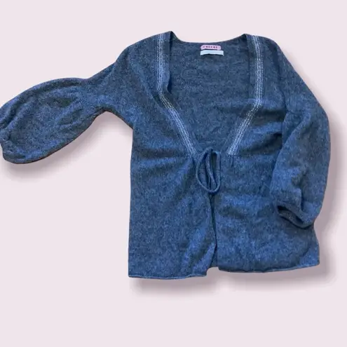 Velvet by Graham & Spencer Gray Cashmere Tie Cardigan with Glitter Lapels