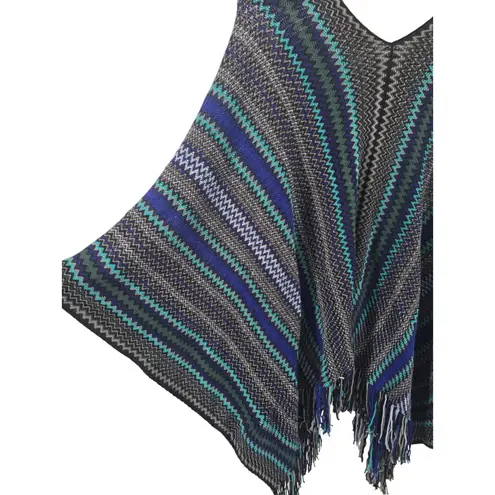 Missoni Zigzag Wool Blend Poncho Cape Blue Green Grey Fringe Italy Womens OS