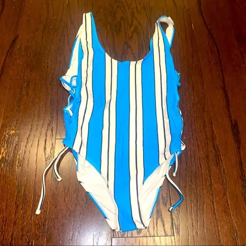 Topshop  Women’s Blue & White Striped Side Tie One Piece Swimsuit Size 8