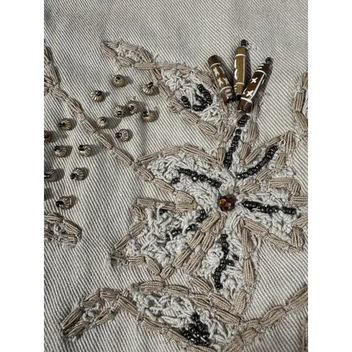 Laura Ashley Laura Ashley Jacket Women's Small Beige Cotton. Open Front Beaded Embroidered
