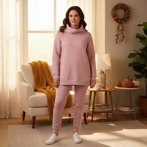 The Sweatshirt Project Mauve Ribbed Side Zip Mock Neck Pullover Sweatshirt S Pink Size undefined - Image 10