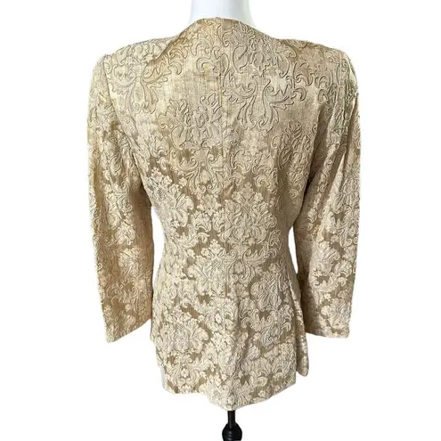 Carmen Marc Valvo Cache Gold Jacquard Jacket Evening Formal Long Sleeve Sz 8