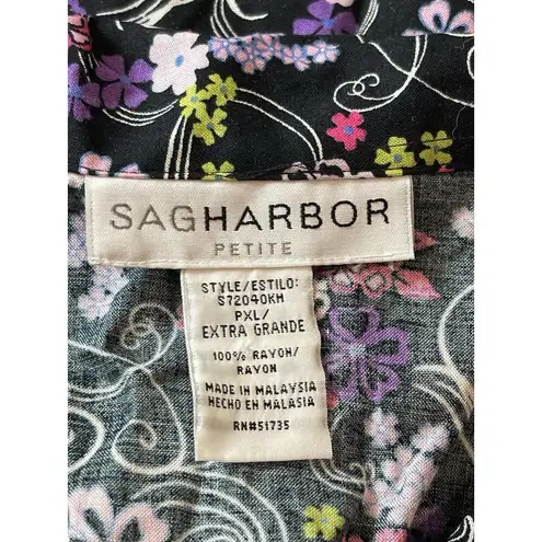 Sag Harbor Black Purple Floral Short Sleeve Button Up Midi Skirt Set PXL