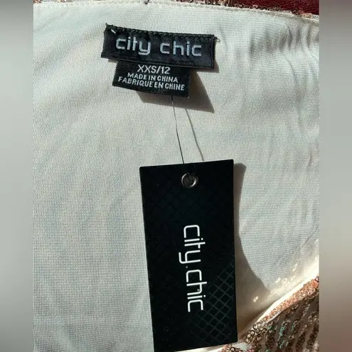 City Chic Dress Golden Sequin Long Sleeve Party 12 MOB WIFE HOCO FORMAL WEDDING