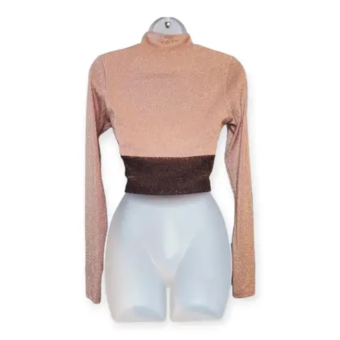 Naked Wardrobe | NWT | M | On the Glow Sparkle Colorblock Long Sleeve Crop Top