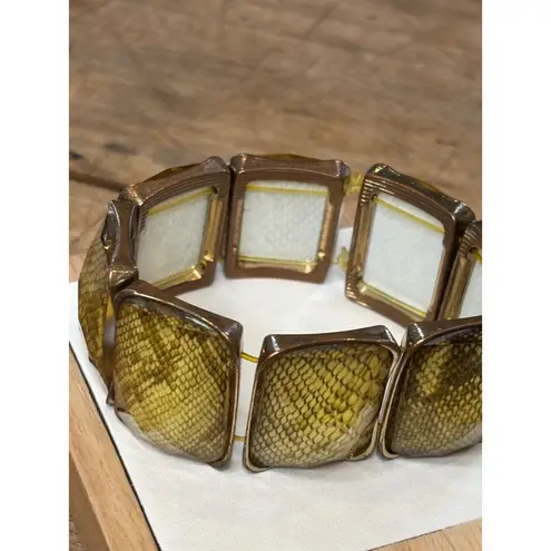 Yellow Snake Print Resin & Gold Tone Stretch Bracelet
