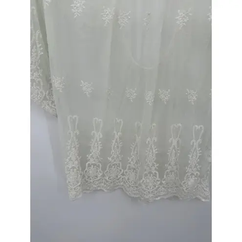 Bikini Lab Cover-Up Women LARGE White Sheer Lace Embroidered Tie Back Swim