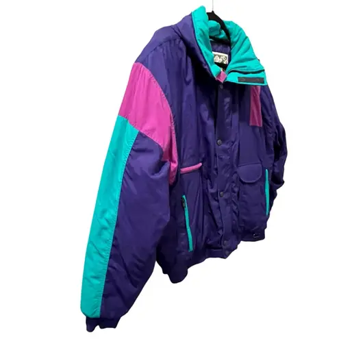 Vintage 90's NILS Size 2XL Ski Jacket Colorful Puffer Pockets Zip Snap Retro Purple