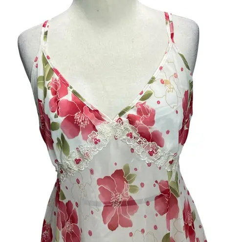 Vintage California Dynasty Lingerie Large Floral Babydoll Slip Dress Panty Set White