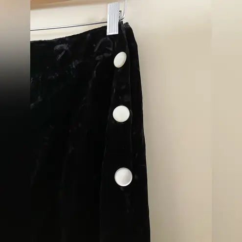 80s Black Velvet Midi Skirt Romantic Fairy Goth Buttons Witchy Coquette S