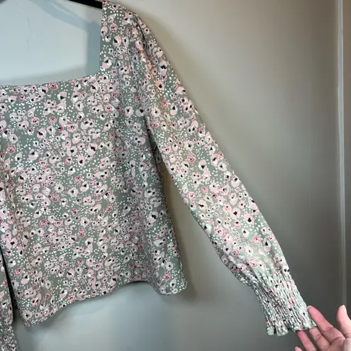 MELLODAY Mellowday Wmen's Ditsy Floral Square Neck Blouse Shirt Green Pink Cottagecore XL