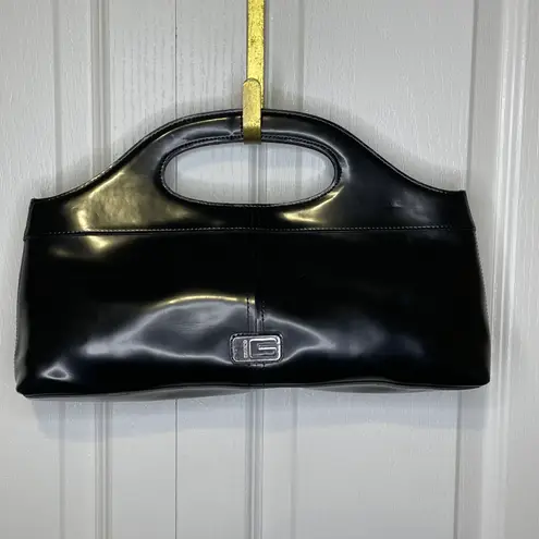 Guess Vintage  Patent Leather Baguette Handbag Clutch Purse Black