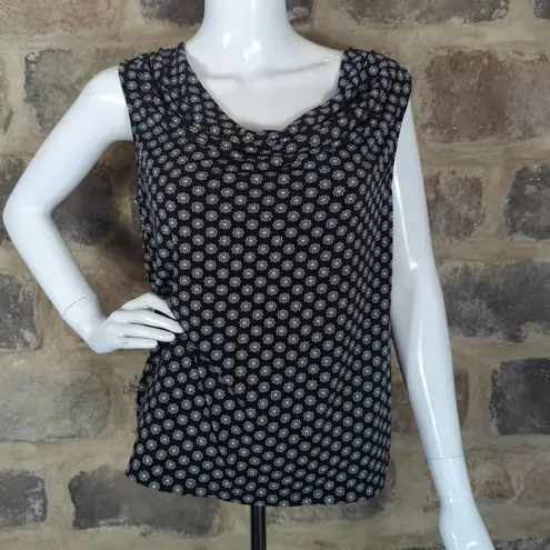 Charter Club Sleeveless Cowl Neck Black White Floral Top Woman's Large Office