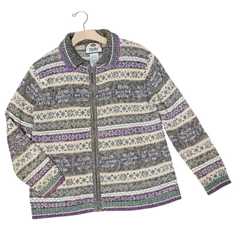 Tiara International VINTAGE 90s TIARA Fair Isle Zip Up Cardigan