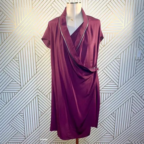 ALLSAINTS Adria Silk Zipper Dress Short Sleeve Draped Purple Burgundy Size US 2