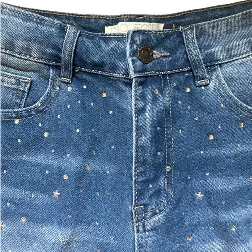 High Rise Bohemian Shorts Studded Ripped Frayed Hem Cotton Blend Denim 5 Blue Size undefined