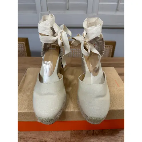 Castaner Carina Espadrille Wedge Sand Organic Cotton Sz 6.5 US 37 EU NIB Lace