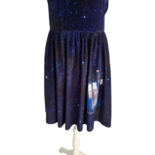 DOCTOR WHO Velvet BBC Galaxy Print Collared Dress Size Medium Blue