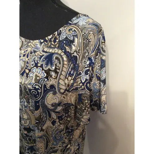 Asymmetrical Plus size 1X Short Sleeve Top Color Changing Diamonds Flowy Blue