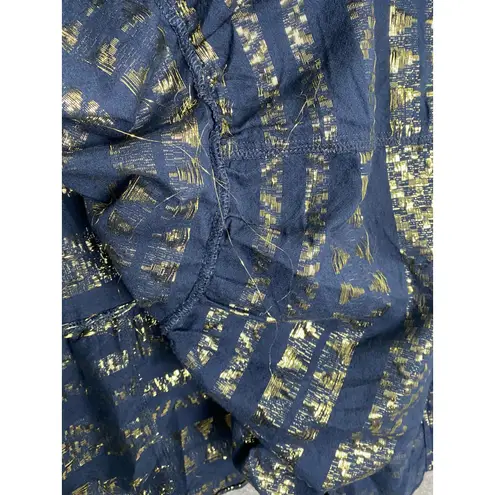 Elan Navy Gold Babydoll Dress S Bell Sleeve Boho India Flawed But Fabulous