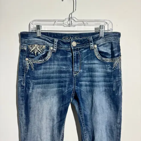 Grace in LA Jeans Women 31 Blue Bling Bootcut Med