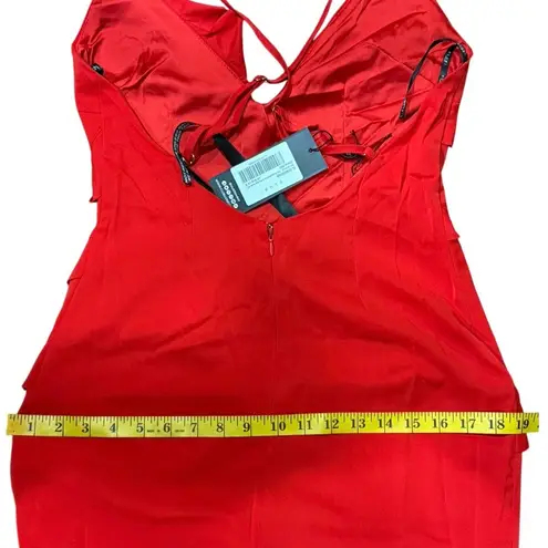 NWT Club L Red Ruffle Plunge Maxi Dress US 4 Holiday Party Wedding Formal Sexy