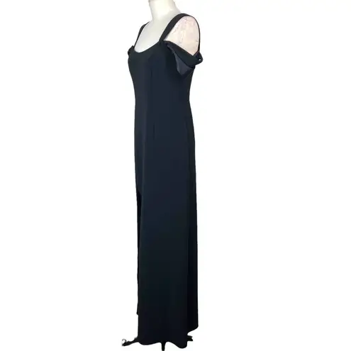 Halston Heritage  Cold Shoulder Fitted Crepe Side Slit Gown Black Size 4