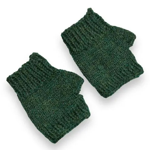 Handmade Womens Handcrafted Fingerless Glove Knit Solid Green Lightweight OS