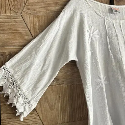 NWT Manta Del Lago Cotton Top White Sz Small 3/4 Sleeve Pointed Hem