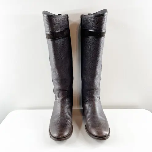 Tory Burch  Alaina Pebbled Leather Tall Riding Boots Black Dark Brown 10