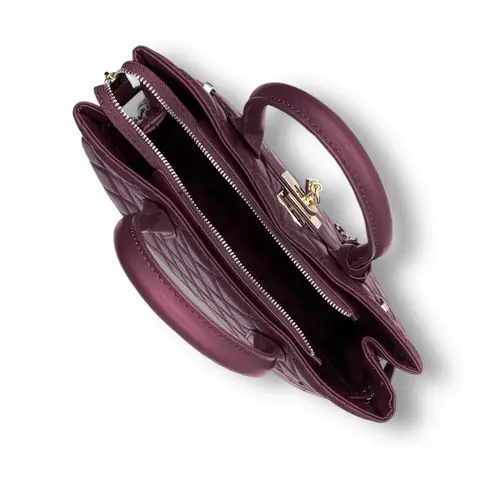 Badgley Mischka New Plum Big Diamond Quilted Tote Bag Gold Lock Vegan Leather