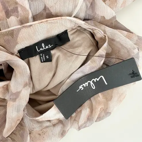 Lulus Happily Sweet Beige Floral Mock Neck Backless Midi Dress Cocktail S NWT Tan