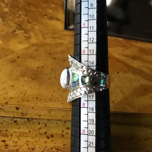 Natural Ethiopian Opal Abalone Sterling Silver Ring Size 7