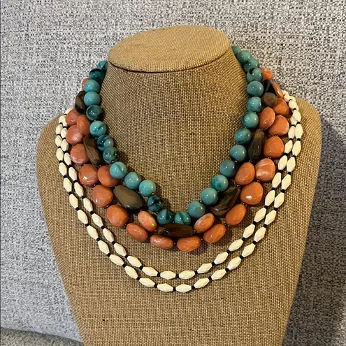 Multicolor 5 Strand Beaded Luau Necklace Blue