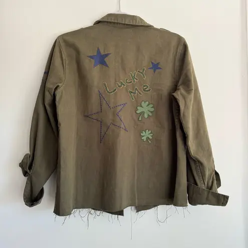 Billy T Lucky Me Embroidered Khaki Green Jacket Everyday Festival Casual Size XS