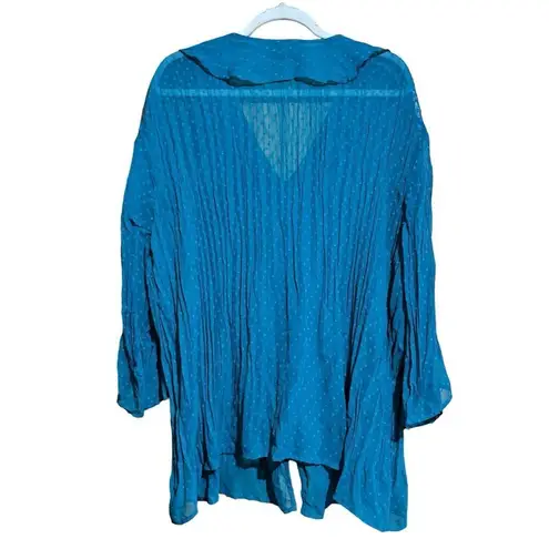 Maggie Barnes Top Womens 2X 22 24W Blue Swiss Dot Ruffle Sheer Crinkle Blouse