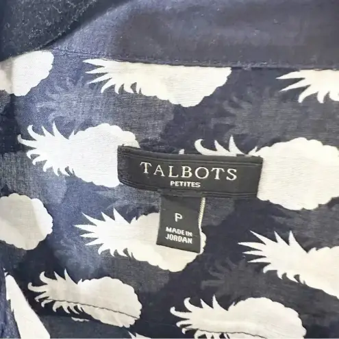 Talbots  Cotton Pineapple Print Black‎ White Button Down Top Size Petite