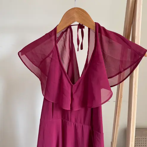 Nasty Gal Wrap Back Ruffle Sleeve Maxi Dress in Burgundy - 4