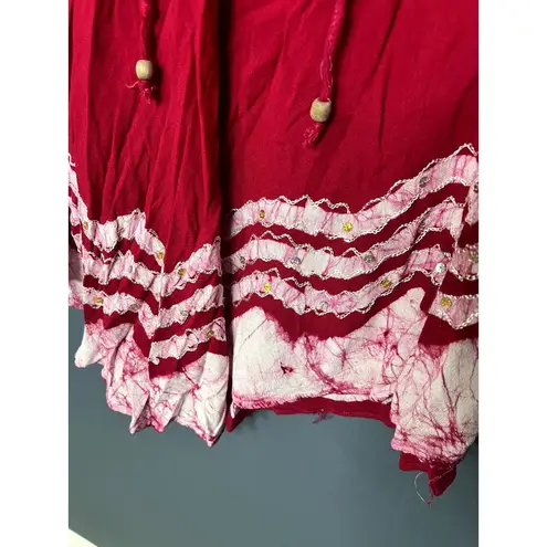 California Woman Free Size Red Pink Paisley Flowy Boho Beach Swimsuit Coverup Size M