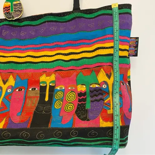 Laurel Burch Tote Bag Cats Canvas Coated Interior Vibrant Zipper Large Retired Green
