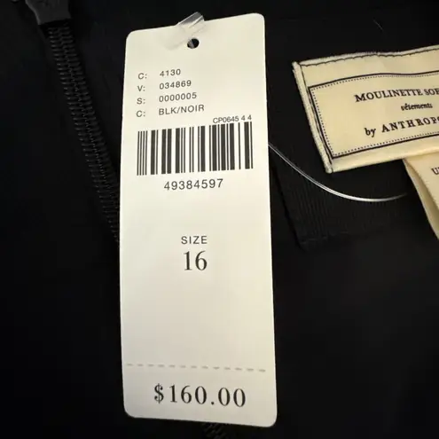 Moulinette Soeurs Anthropologie Esme Knotted Midi Dress Size 16 Black 3/4 Sleeve