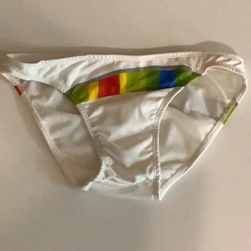 Zuliana white with striped design bikini vintage. Has markings on bikini top.